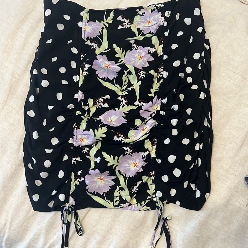 Black and Purple Mini Bubble Skirt with Ruched Tie Front